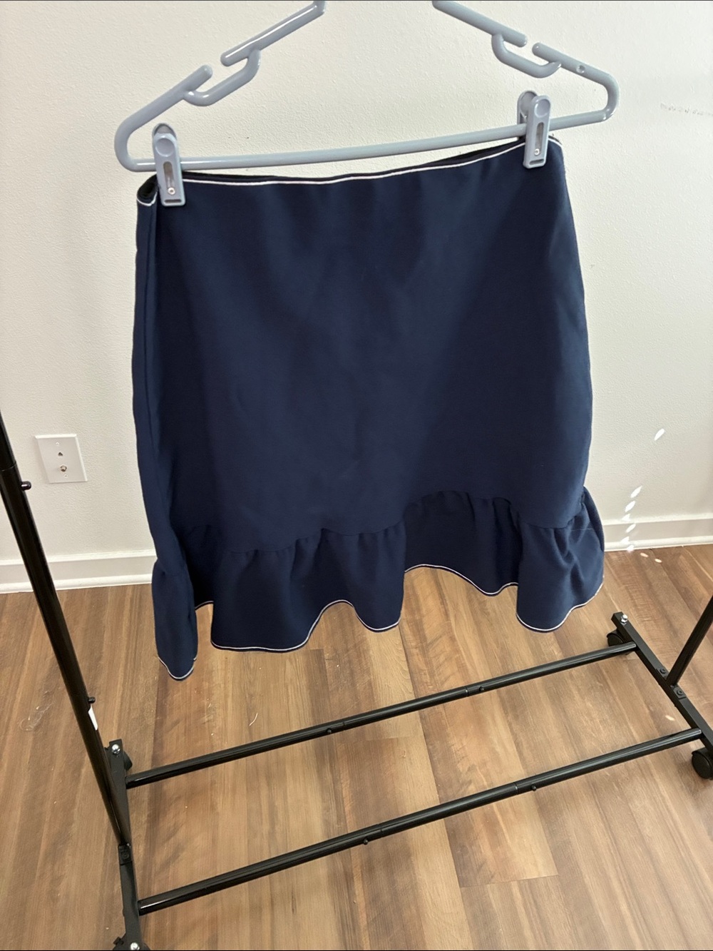 Gianni Bini Navy Mini Skirt with Ruffle Hem and White Trim